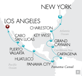 Cruises Around The World Bridge of the Americas Map New York City to Los Angeles - Voyage V2227