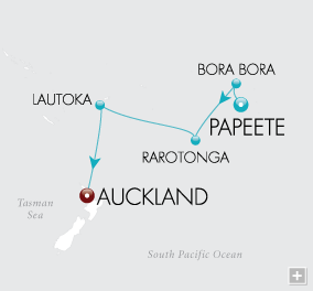 Cruises Around The World South Pacific Sojourn Map Papeete to Auckland - Voyage V2230