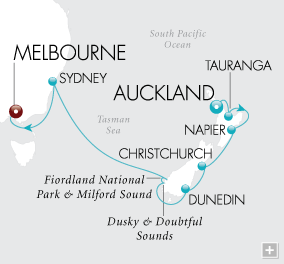 Cruises Around The World Southern Summer Holiday Map Auckland to Melbourne - Voyage V2231