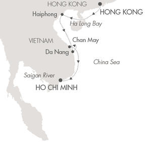Cruises Around The World Ponant Yacht L'Austral Cruise Map Detail Hong Kong, China to Ho Chi Minh City, Vietnam November 13-22 2028 - 9 Days
