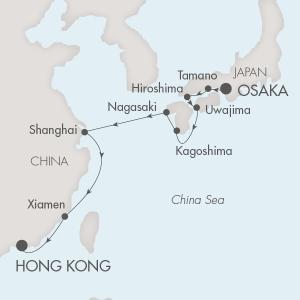 Cruises Around The World Ponant Yacht L'Austral Cruise Map Detail Osaka, Japan to Hong Kong, China October 14-26 2028 - 12 Days