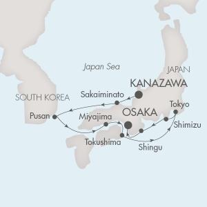 Cruises Around The World Ponant Yacht L'Austral Cruise Map Detail Kanazawa, Japan to Osaka, Japan October 5-14 2028 - 9 Days
