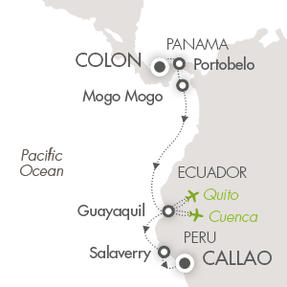 Cruises Around The World Ponant Yacht Le Boreal Cruise Map Detail Colón, Panama to Callao, Peru October 16-25 2028 - 9 Days
