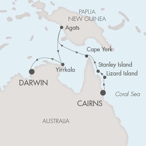 Cruises Around The World Ponant Yacht Le Ponant Cruise Map Detail Cairns, Australia to Darwin, Australia February 22 March 4 2028 - 12 Days