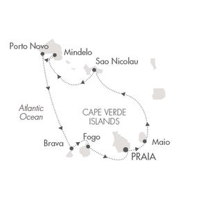 Cruises Around The World Ponant Yacht Le Ponant Cruise Map Detail Praia, Cape Verde to Praia, Cape Verde November 12-19 2028 - 7 Days