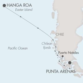 Cruises Around The World Ponant Yacht Le Soleal Cruise Map Detail Hanga Roa, Chile to Punta Arenas, Chile October 19-29 2028 - 10 Days
