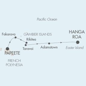 Cruises Around The World Ponant Yacht Le Soleal Cruise Map Detail Papeete, French Polynesia to Hanga Roa, Chile October 6-19 2028 - 14 Days