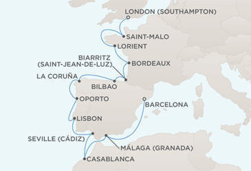 Cruises Around The World MAP - Regent Seven Seas Voyager World Cruises 2028