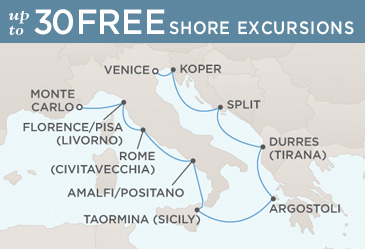 Cruises Around The World Regent Seven Seas Mariner 2026 World Cruise Map MONTE CARLO TO VENICE