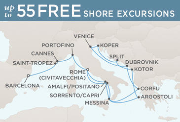 Cruises Around The World Regent Seven Seas Mariner 2026 World Cruise Map BARCELONA TO ROME (CIVITAVECCHIA)