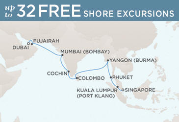 Cruises Around The World Regent World Cruises Voyager 2029 Map December 3-22 2029 - 19 Days