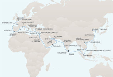 Cruises Around The World Route Map Cruises Around The World Regent World Cruises Voyager RSSC March 16 June 2 2029 - 78 Days