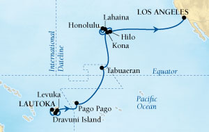 Cruises Around The World Seabourn Pursuit Cruise Map Detail Lautoka, Fiji to Los Angeles, California, US February 28 March 21 2028 - 23 Days - Voyage 4613