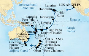 Cruises Around The World Seabourn Pursuit Cruise Map Detail Auckland, New Zealand to Los Angeles, California, US January 27 March 21 2028 - 55 Days - Voyage 4611A
