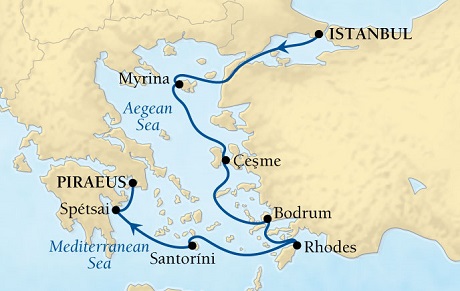Cruises Around The World Seabourn Pursuit Cruise Map Detail Istanbul, Turkey to Piraeus (Athens), Greece September 24 October 1 2028 - 7 Days - Voyage 4658