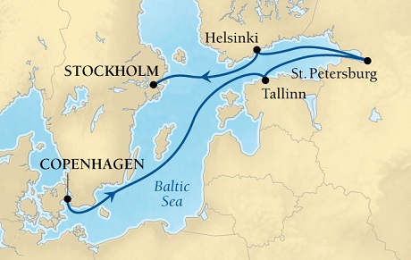 Cruises Around The World Seabourn Quest Cruise Map Detail Copenhagen, Denmark to Stockholm, Sweden June 11-18 2028 - 7 Days - Voyage 6630