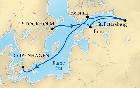 Cruises Around The World Seabourn Quest Cruise Map Detail Stockholm, Sweden to Copenhagen, Denmark June 18-25 2028 - 7 Days - Voyage 6631