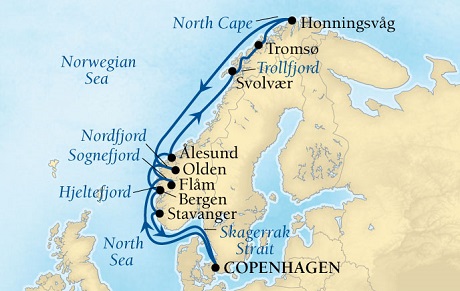 Cruises Around The World Seabourn Quest Cruise Map Detail Copenhagen, Denmark to Copenhagen, Denmark June 25 July 9 2028 - 14 Days - Voyage 6632