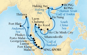 Cruises Around The World Seabourn Sojourn Cruise Map Detail Singapore to Hong Kong, China December 22 2028 January 21 2026 - 30 Days - Voyage 5673A