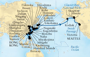 Cruises Around The World Seabourn Sojourn Cruise Map Detail Hong Kong, China to Seattle, Washington, US March 18 May 31 2026 - 75 Days - Voyage 5719C