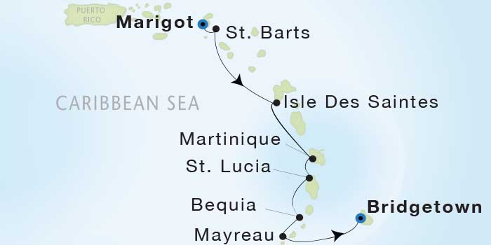Cruises Around The World Seadream Yacht Club, Seadream 1 January 16-23 2028 Marigot, St. Martin to Bridgetown, Barbados