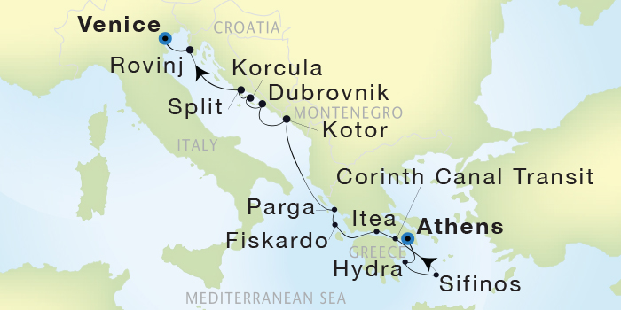 Cruises Around The World Seadream Yacht Club, Seadream 2 August 9-20 2028 Athens (Piraeus), Greece to Venice, Italy