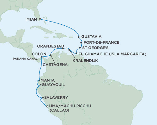 Cruises Around The World Seven Seas Mariner 2028 January 13-31 Miami, Florida to Miami, Florida to Lima (Callao), Peru