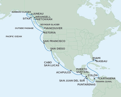 Cruises Around The World Seven Seas Mariner April 20 May 18 2028 Miami, Florida to Vancouver, British Columbia, Canada