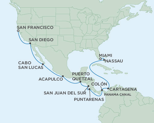 Cruises Around The World Seven Seas Mariner April 20 May 8 2028 Miami, Florida to San Francisco, California