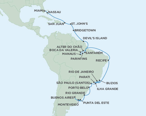 Cruises Around The World Seven Seas Mariner February 21 March 25 2028 Buenos Aires, Argentina to Miami, Florida