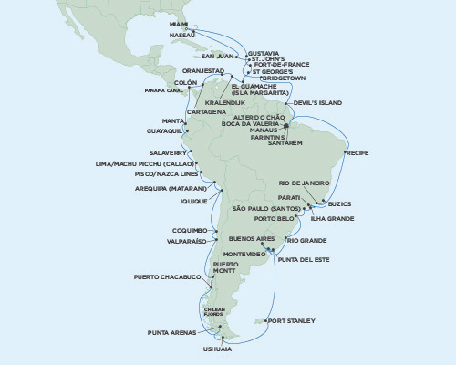 Cruises Around The World Seven Seas Mariner January 13 March 25 2028 Miami, Florida to Miami, Florida