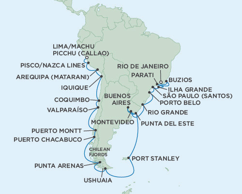 Cruises Around The World Seven Seas Mariner January 31 March 4 2028 Lima (Callao), Peru to Rio de Janeiro, Brazil