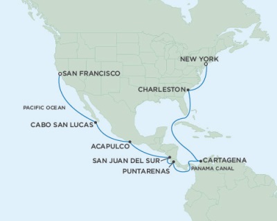 Cruises Around The World Seven Seas Mariner September 3-21 2028 San Francisco, CA to New York (Manhattan), NY