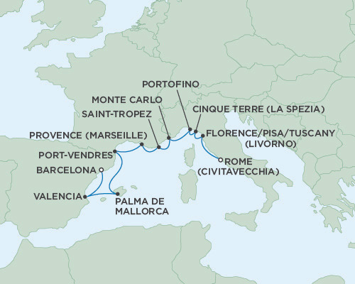 Cruises Around The World Seven Seas Navigator April 13-23 2028 Barcelona, Spain to Rome (Civitavecchia), Italy