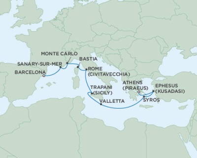 Cruises Around The World Seven Seas Navigator August 16-26 2028 Barcelona, Spain to Athens (Piraeus), Greece