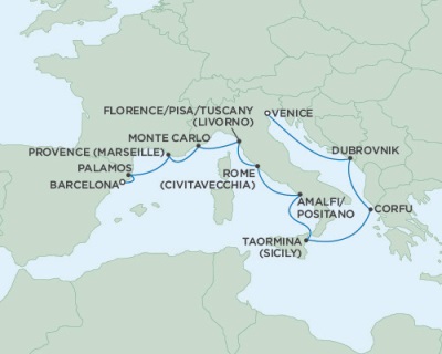 Cruises Around The World Seven Seas Navigator August 6-16 2028 Venice, Italy to Barcelona, Spain