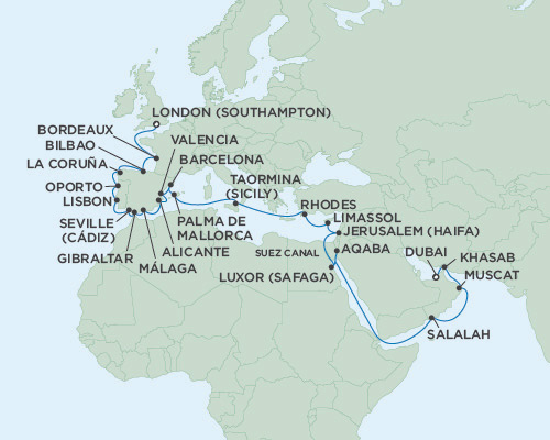 Cruises Around The World Seven Seas Voyager May 2 June 6 2028 Dubai, United Arab Emirates to London (Southampton), England