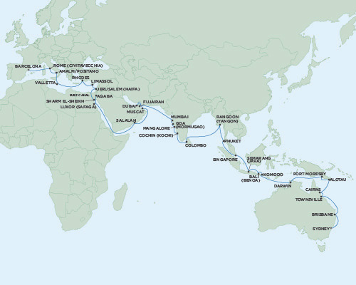 Cruises Around The World Seven Seas Voyager November 9 2028 January 12 2026 Barcelona, Spain to Sydney, Australia