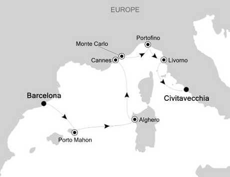 Cruises Around The World Silversea Silver Cloud April 1-8 2028 Barcelona to Civitavecchia (Rome)