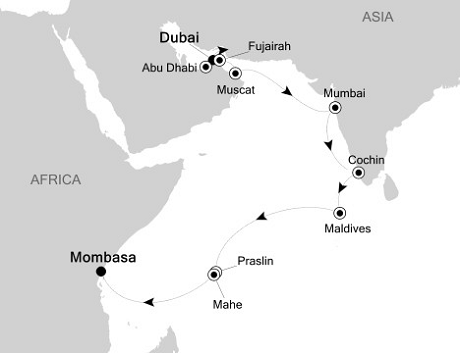 Cruises Around The World Silversea Silver Cloud November 18 December 6 2028 Dubai to Mombasa