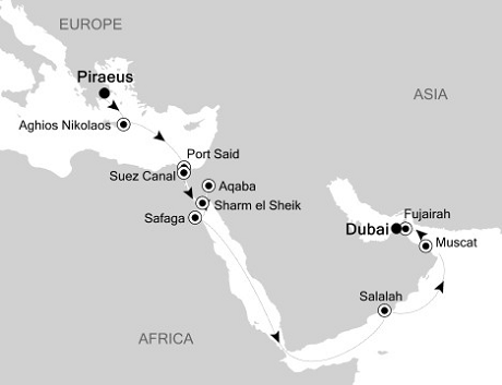 Cruises Around The World Silversea Silver Cloud November 3-18 2028 Piraeus, Athens to Dubai
