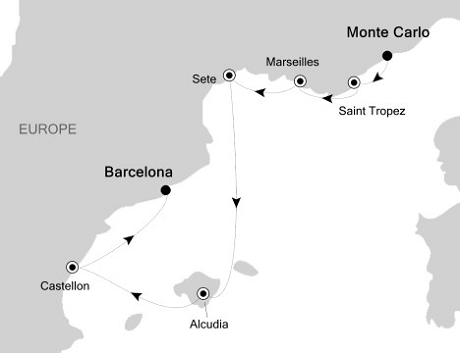 Cruises Around The World Silversea Silver Cloud September 16-23 2028 Monte Carlo to Barcelona