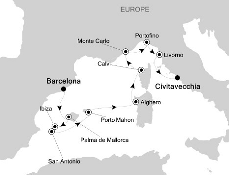 Cruises Around The World Silversea Silver Cloud September 23 October 4 2028 Barcelona to Civitavecchia (Rome)