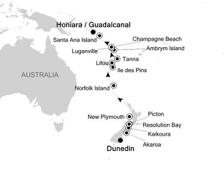 Cruises Around The World Silversea Silver Discoverer February 11-27 2028 Dunedin to Honiara
