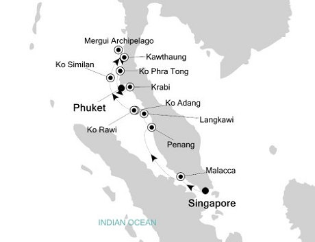 Cruises Around The World Silversea Silver Discoverer November 10-21 2028 Singapore to Phuket
