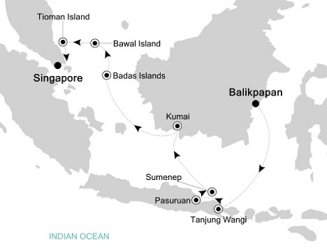 Cruises Around The World Silversea Silver Discoverer October 18-29 2028 Balikpapan to Singapore