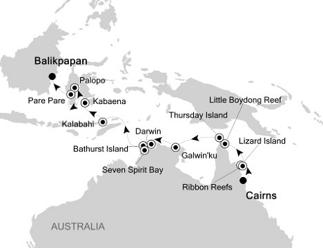 Cruises Around The World Silversea Silver Discoverer October 4-18 2028 Cairns to Balikpapan