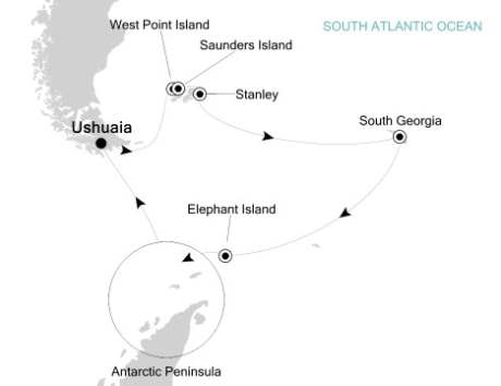 Cruises Around The World Silversea Silver Explorer Dcember 18 2026 January 5 2027 Ushuaia, Argentina to Ushuaia, Argentina
