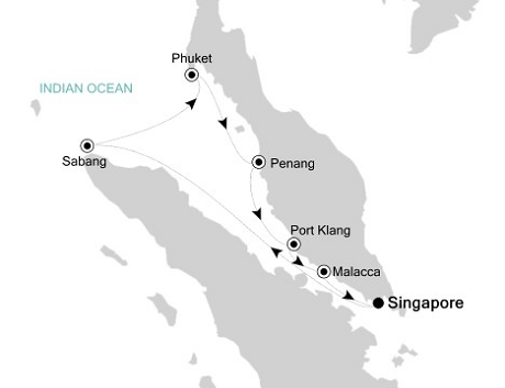Cruises Around The World Silversea Silver Shadow February 6-13 2028 Singapore to Singapore