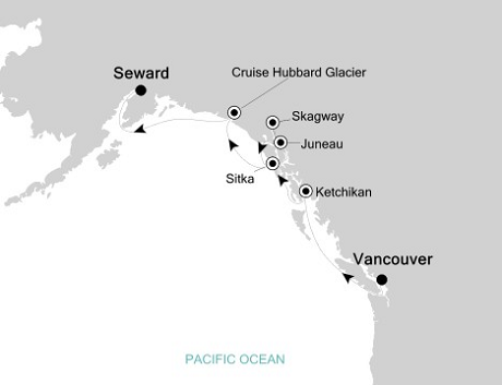 Cruises Around The World Silversea Silver Shadow July 21-28 2028 Vancouver to Seward, Alaska